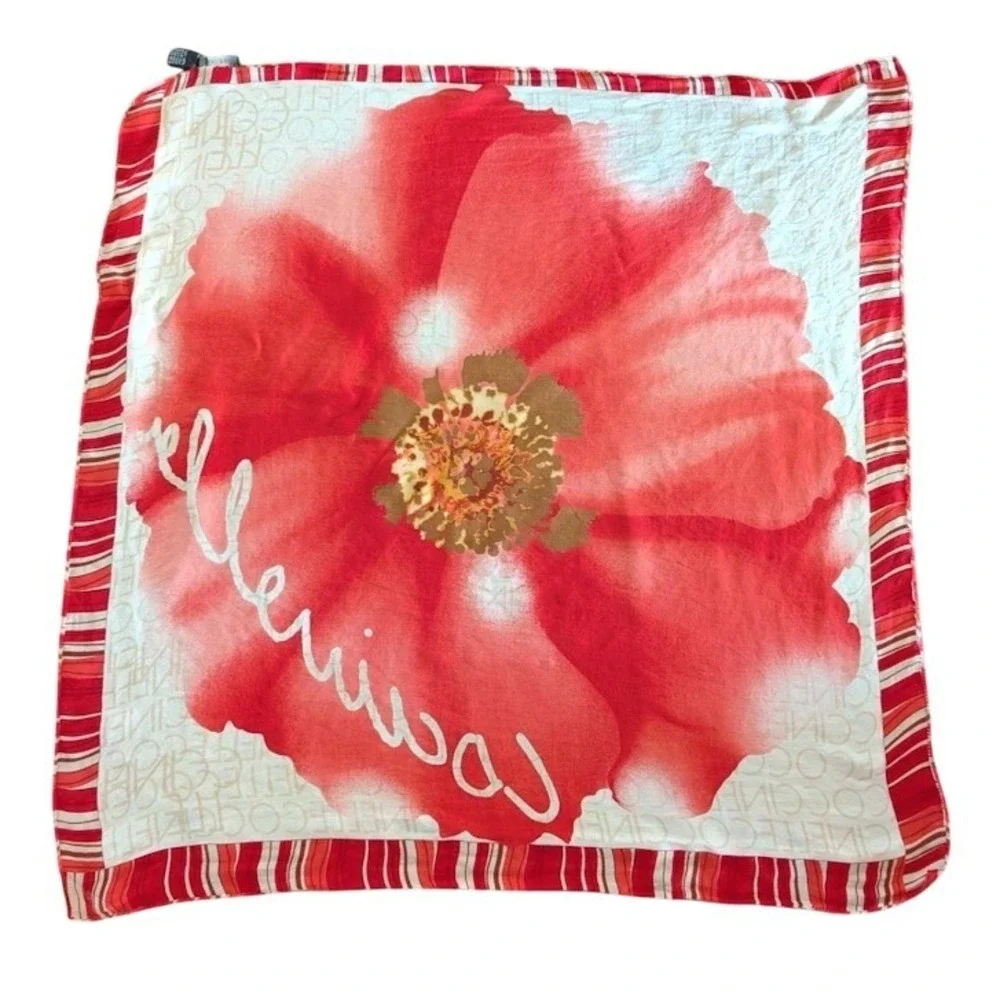Coccinelle Silk Scarf Red‎ Poppy Floral Logo Print Made in Italy Square Scarf